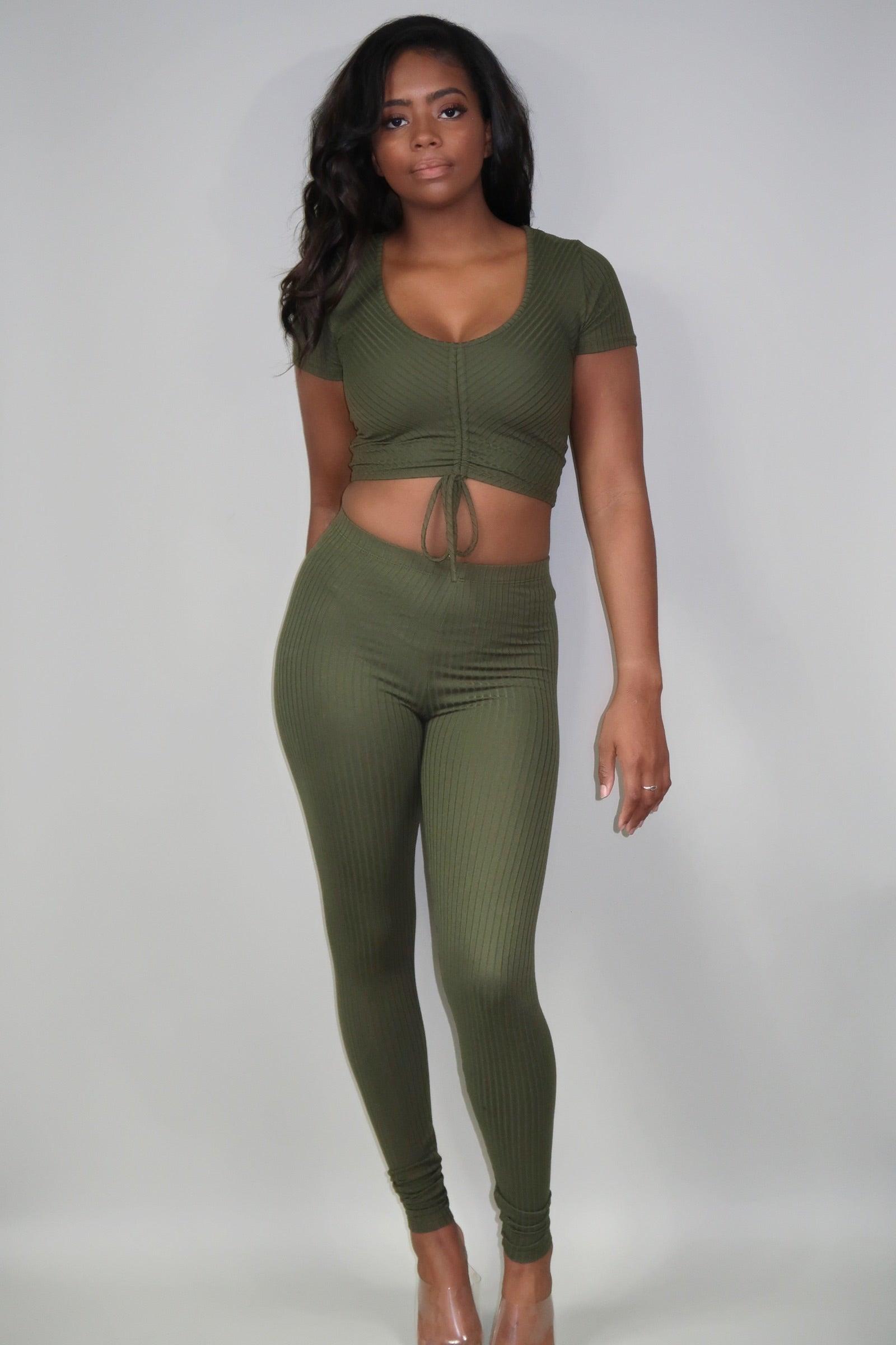 Ruched Top Legging Set  Olive – FIERCE FASHION by Lexi