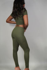Load image into Gallery viewer, Ruched Top Legging Set | Olive - FIERCE FASHION by Lexi
