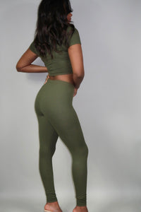 Ruched Top Legging Set | Olive - FIERCE FASHION by Lexi