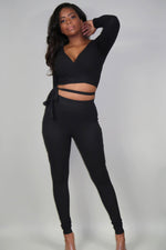 Load image into Gallery viewer, Tie Top Legging Set | Black - FIERCE FASHION by Lexi
